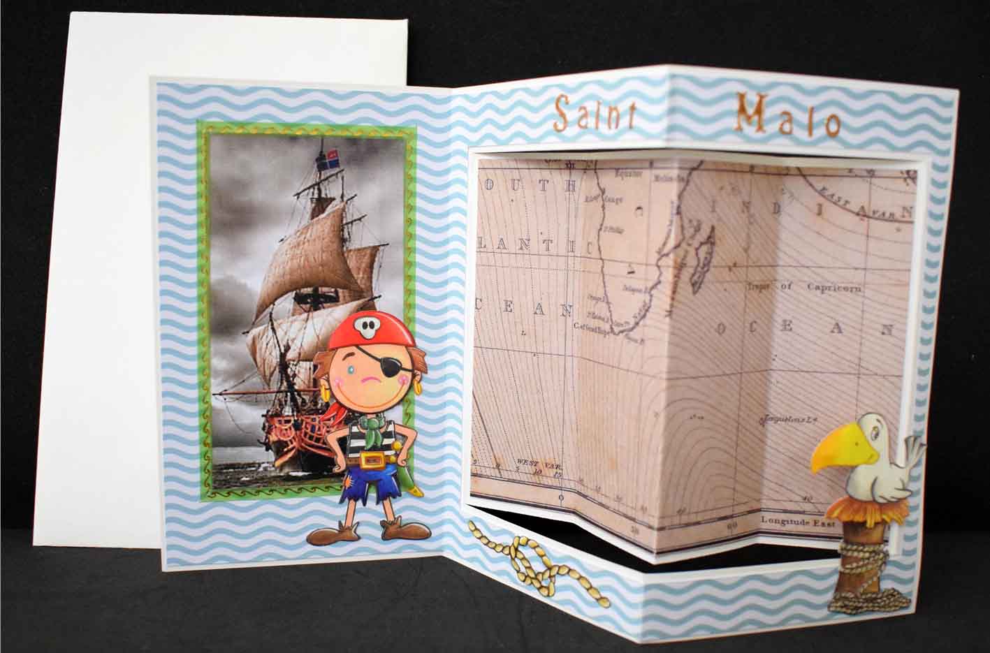 Carte marine pop up 3D bateau et pirate – carte anniversaire enfant garçon, personnalisable, fait main