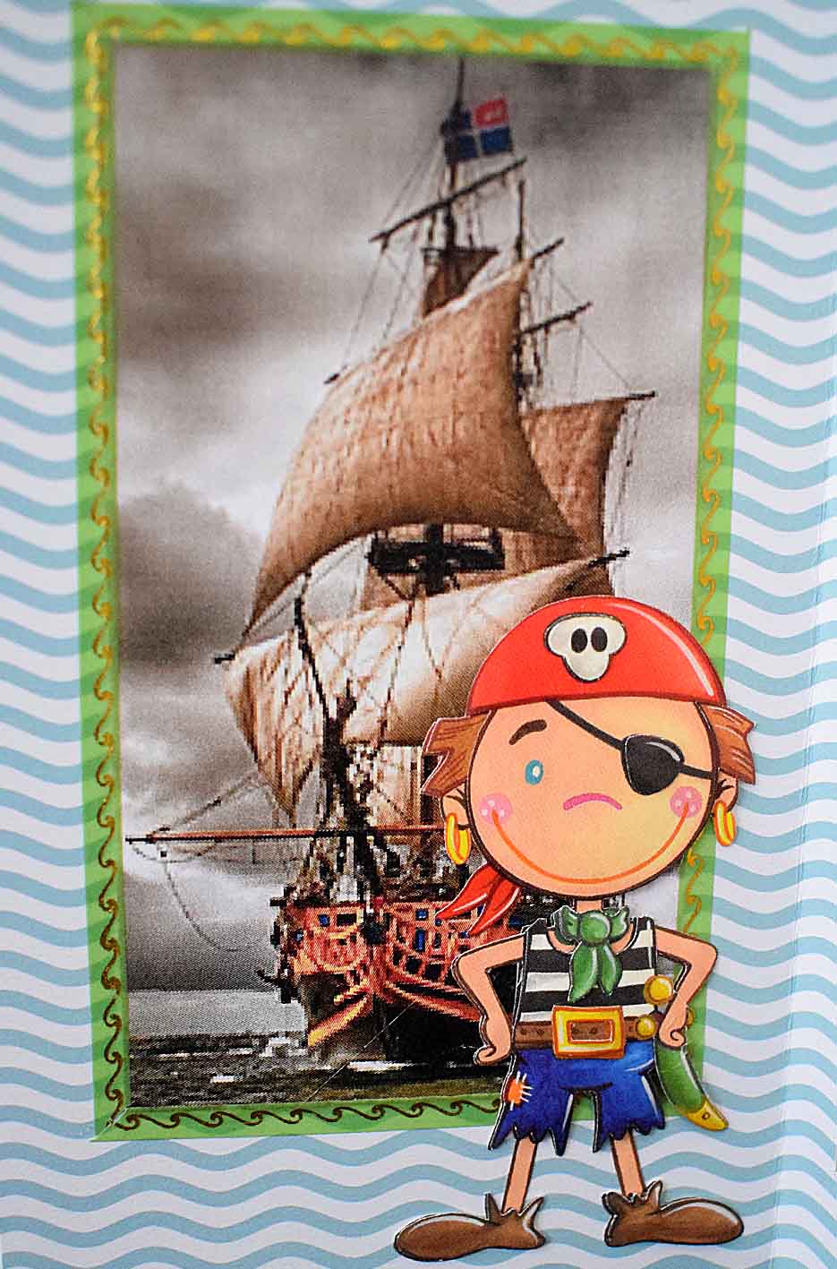 Carte marine pop up 3D bateau et pirate – carte anniversaire enfant garçon, personnalisable, fait main