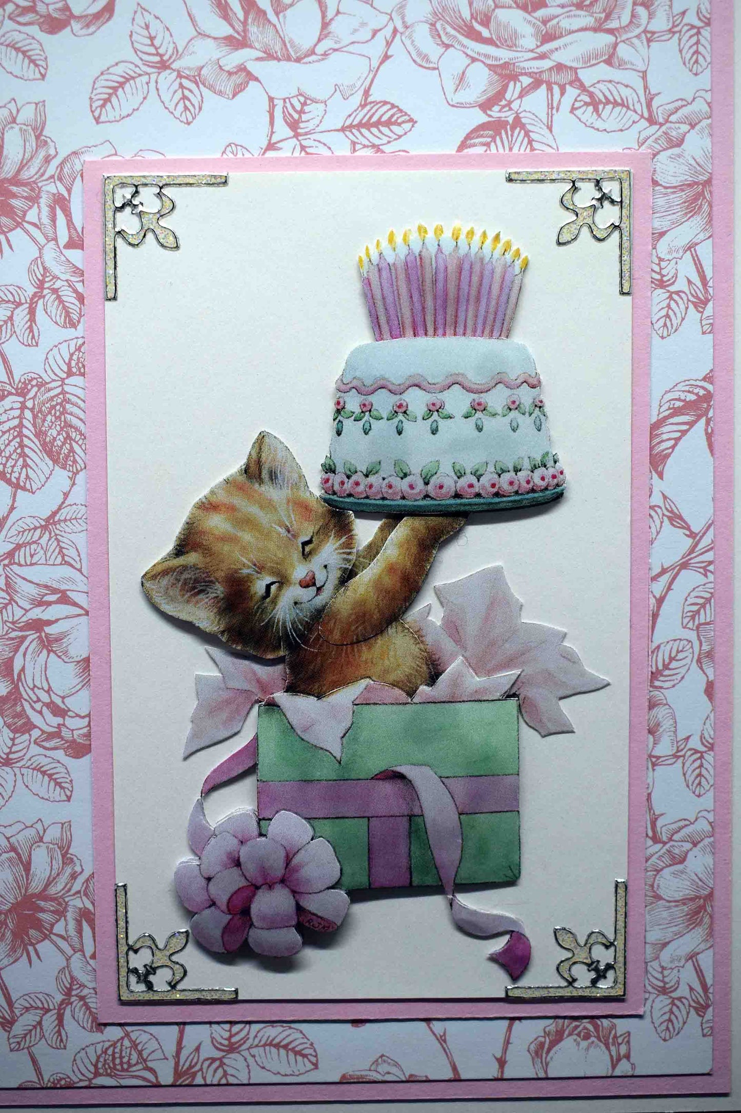 Carte d' anniversaire chat et gâteau 3D personnalisable -  carte fait main originale animaux - cadeau unique
