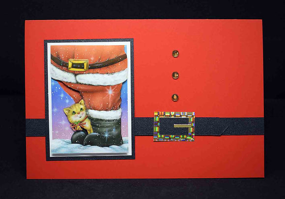 Carte de Noël en 3D sur papier rouge au motif ceinture du père noel