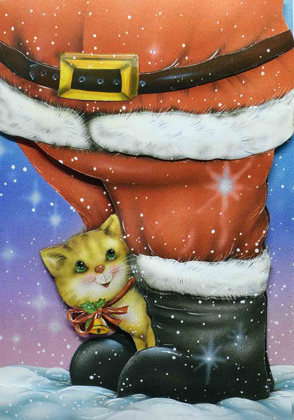 Carte de Noël en 3D sur papier rouge au motif ceinture du père noel