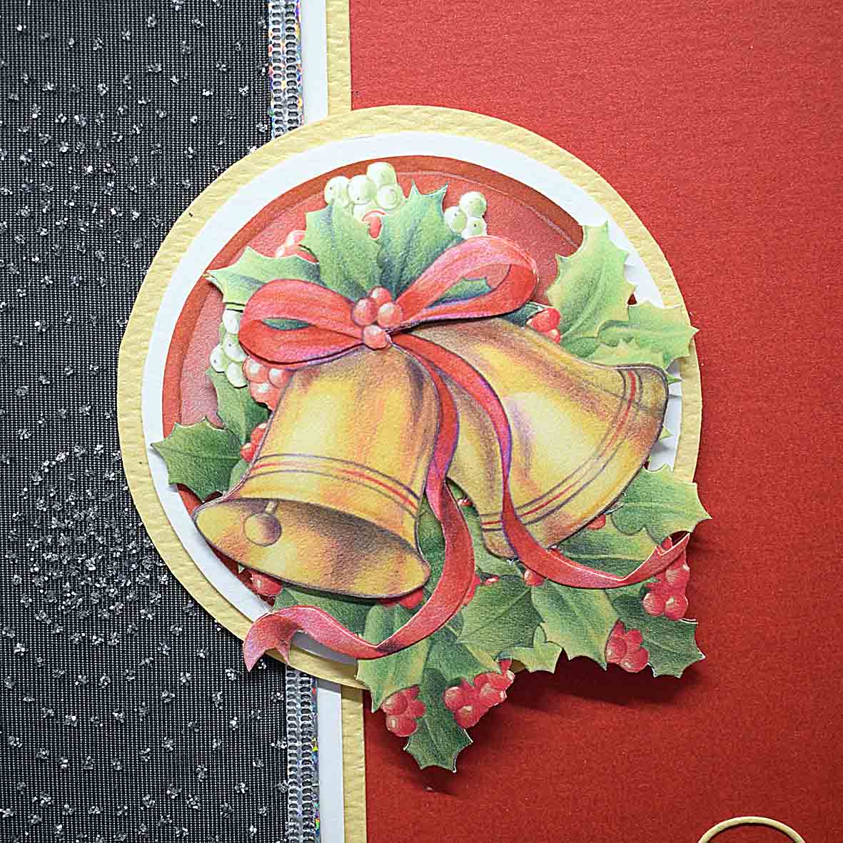 Carte de Noël artisanale 3D – cloches de Noël, carte faite main