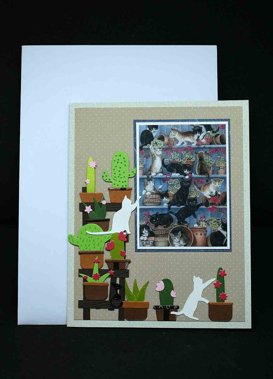 Carte pour anniversaire en 3D  aux motifs chats jouants avec des pantes