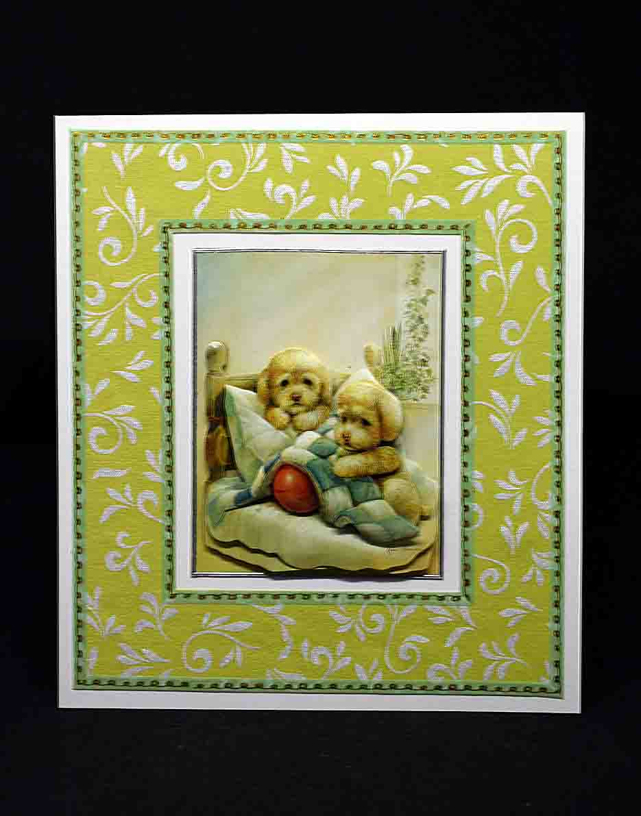 Carte pour anniversaire en 3D  aux motifx chiots caniches