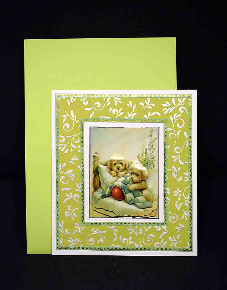 Carte pour anniversaire en 3D  aux motifx chiots caniches