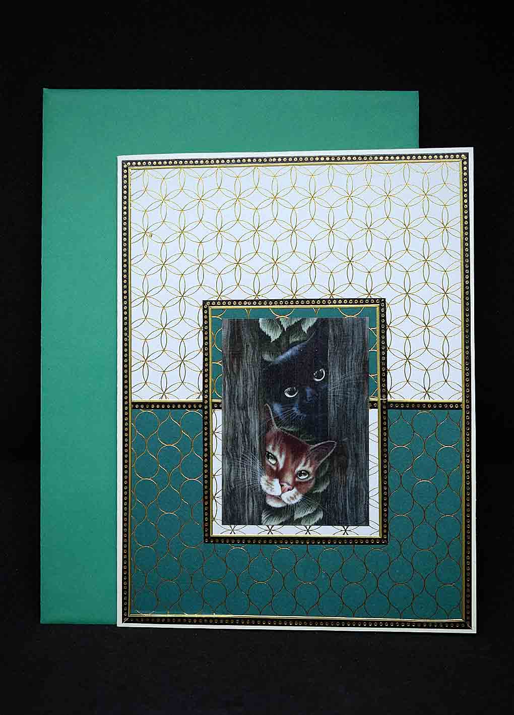 Carte pour anniversaire en 3D  aux motifs chats à la barrière