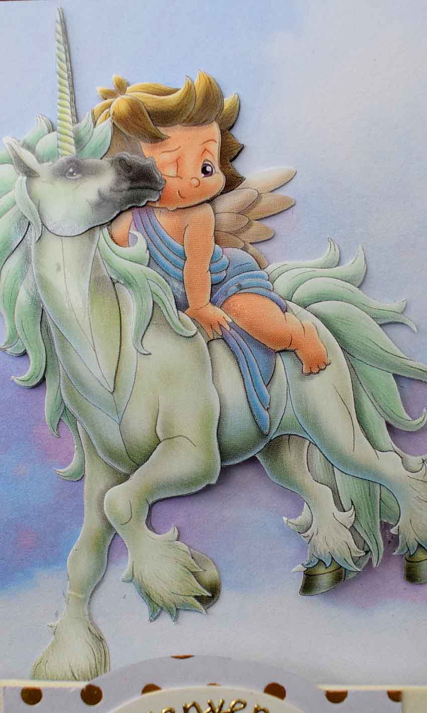 Carte de Naissance en forme de chevalet à la licorne - Carte bébé 3D faite main