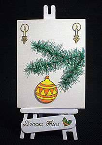 Carte Chevalet pour Noël en papier "branche de sapin brodée"