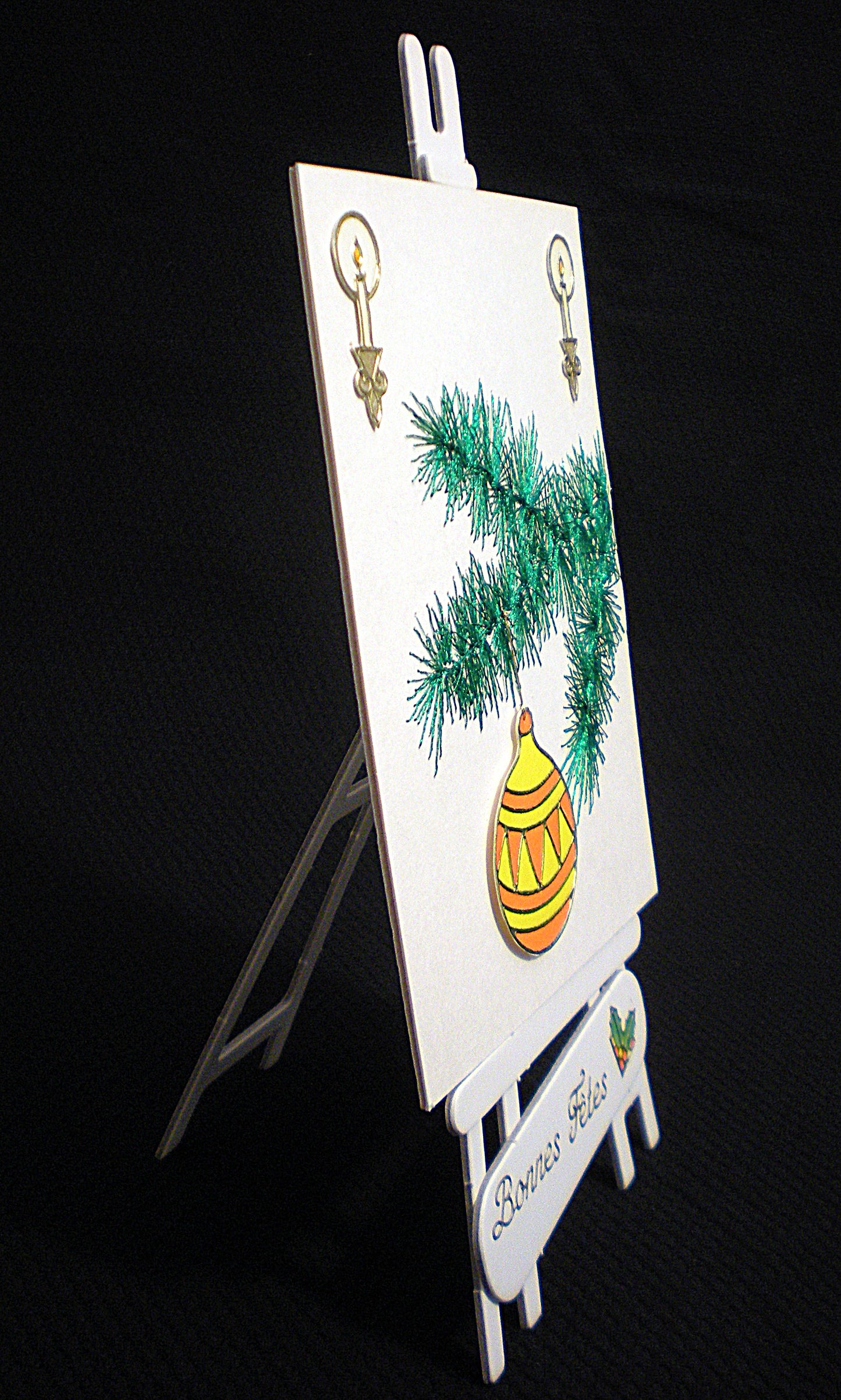 Carte Chevalet pour Noël en papier "branche de sapin brodée"