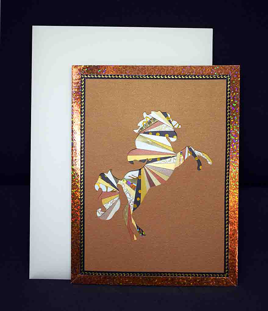 Carte cheval 3D faite main – carte artisanale originale marron – anniversaire ou passion équitation