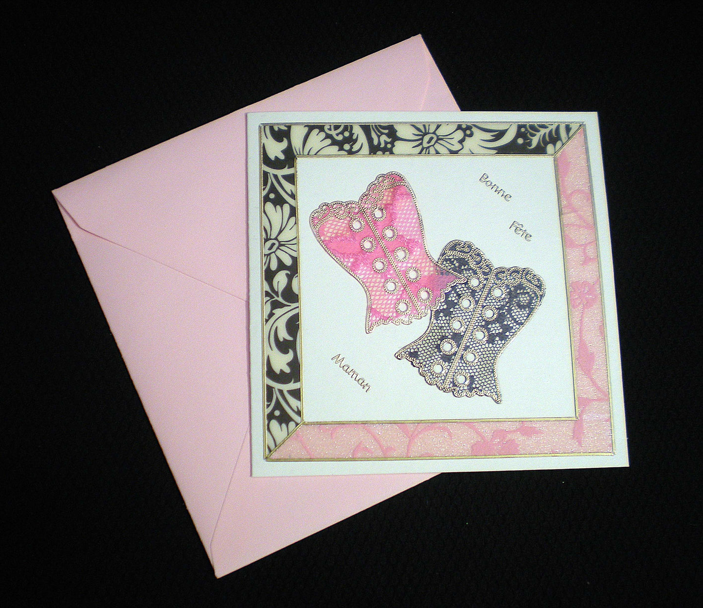 Carte Fête des mères 3D "corsets" - création artisanale élégante et féminine