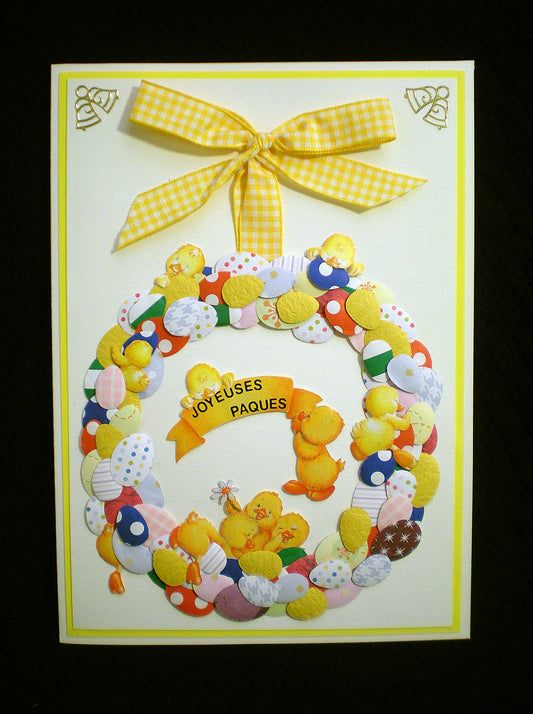 Carte de Pâques en relief "couronne aux oeufs de Pâques