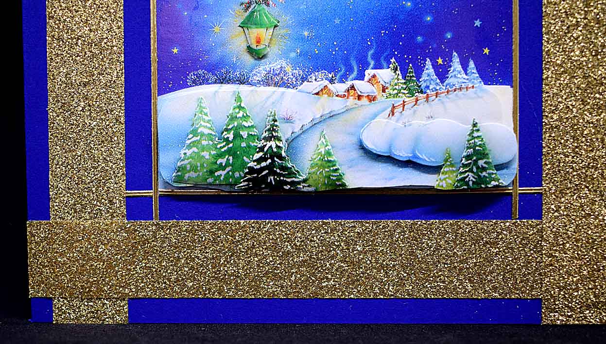 Carte pour noel ou fin d'année bleue motif enfant et chien sur la lune en 3D