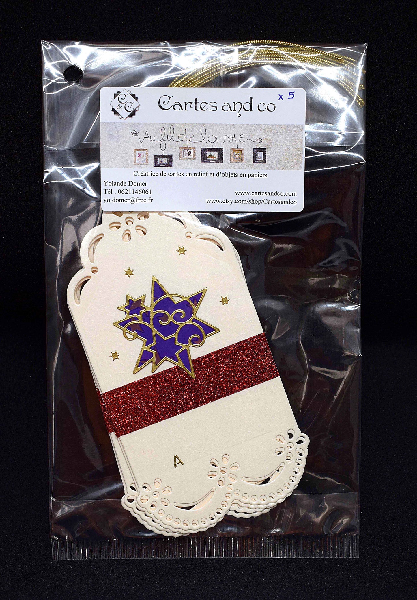 Étiquettes cadeaux Noël Etoiles et Boules de Noël en relief – lot de 5 étiquettes artisanales personnalisables