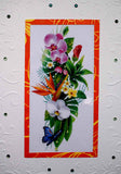 Carte florale embossée et strassée aux fleurs exotiques