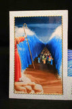 Carte chevalet pour fêtes juives, Joyeux Pessa'h, motifs Moîse ouvrant la mer rouge et vagues