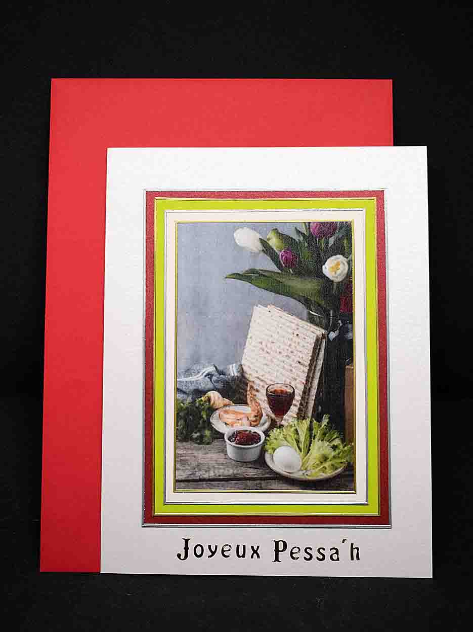 Carte pour fêtes juives, Joyeux Pessa'h, motifs pain azyme, oeuf dur.......
