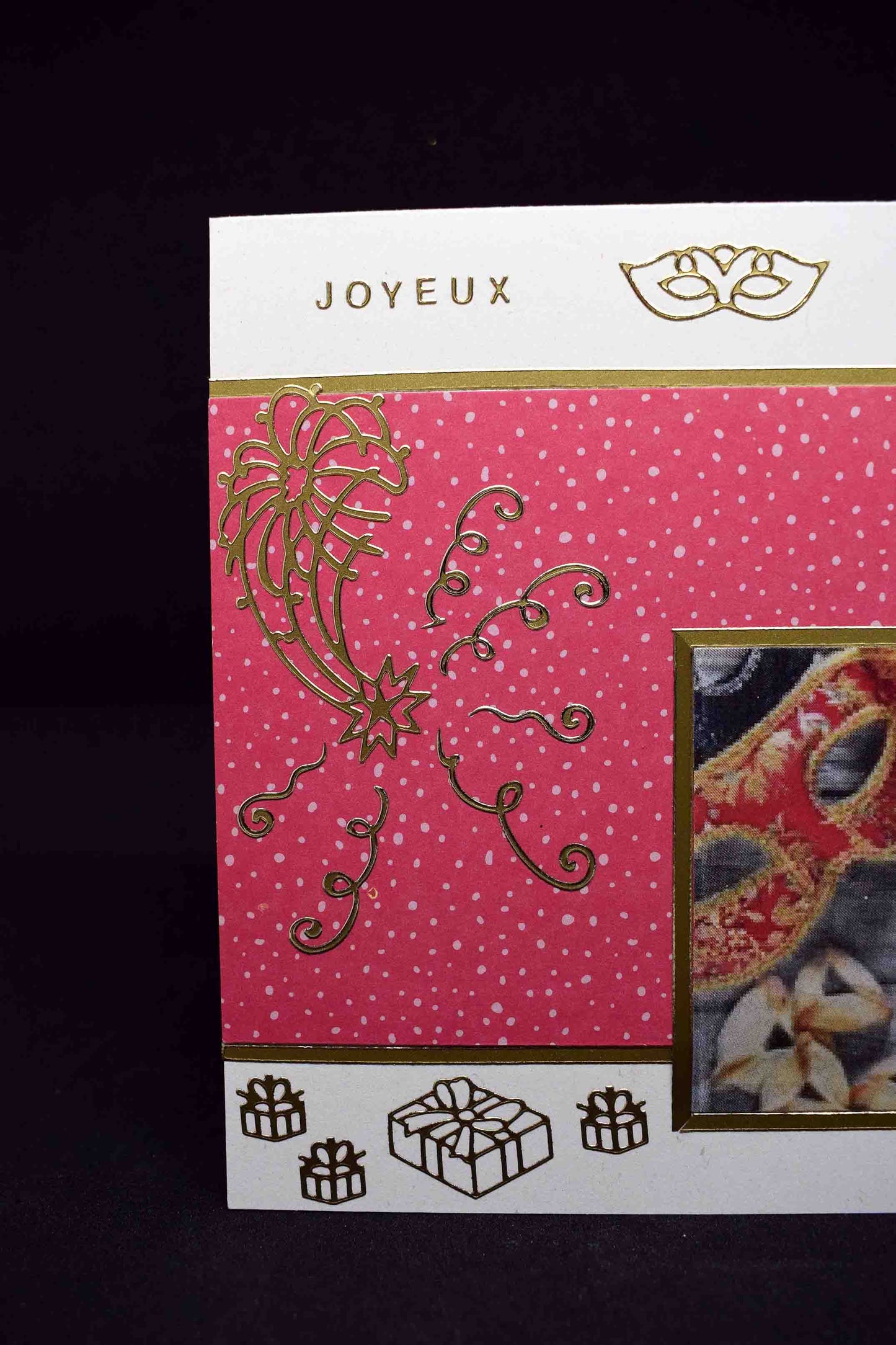 Carte pour fêtes juives, joyeux Pourim, motifs carnaval et stickers dorés