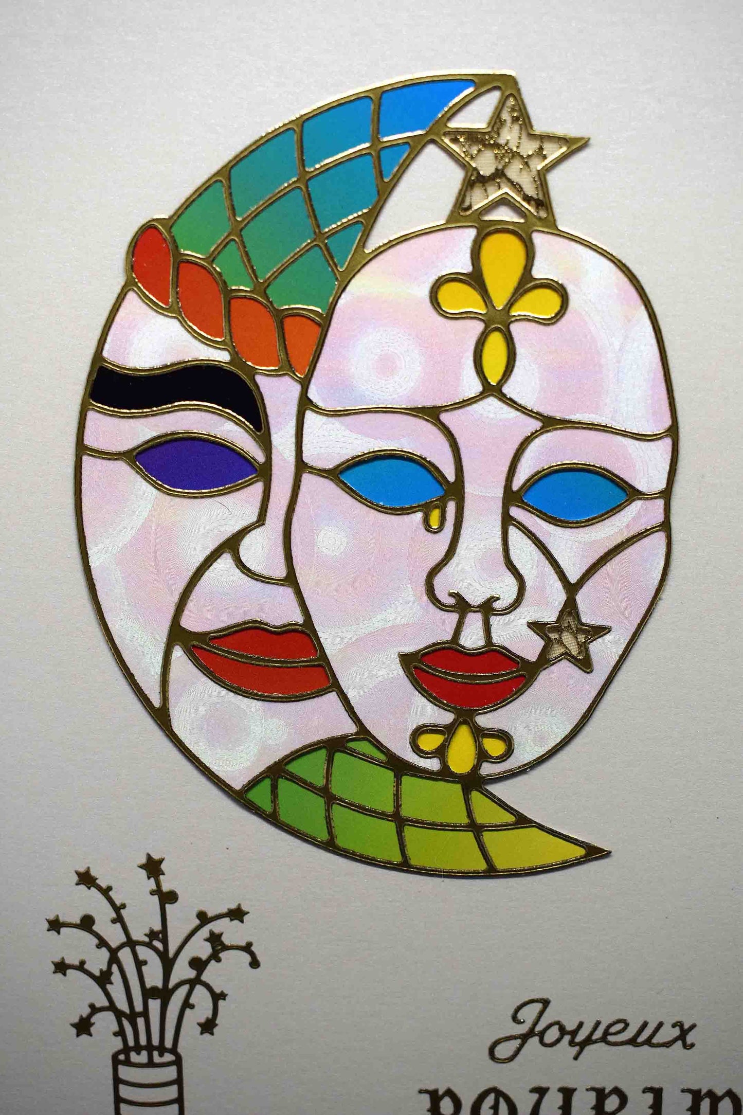 Carte  de Pourim 3D aux masques – carte artisanale personnalisable fête juive