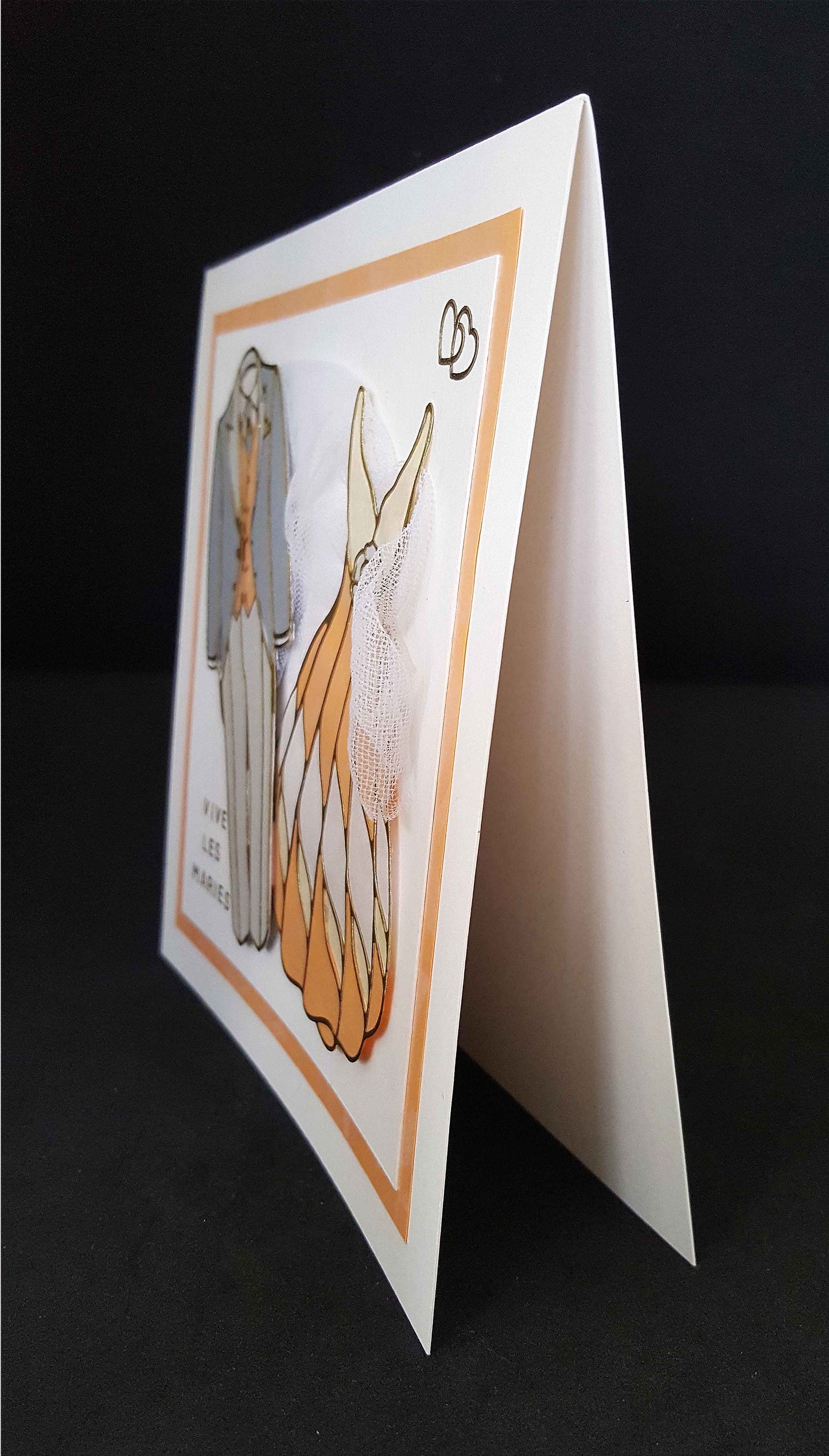 Carte de mariage en relief, costumes de mariage, tulle au tour orangé