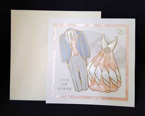 Carte de mariage en relief, costumes de mariage, tulle au tour orangé