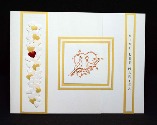 Carte de mariage, colombes et coeurs