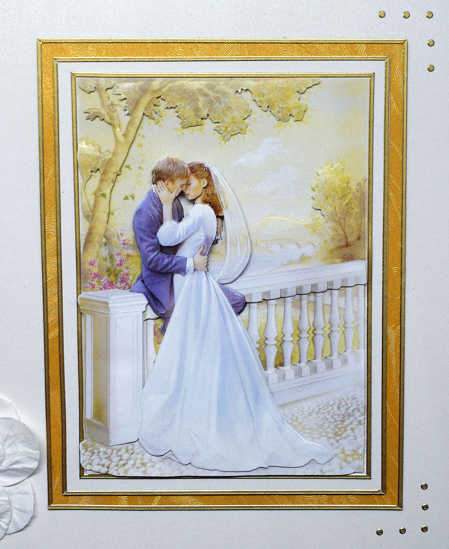 Carte de mariage artisanale 3D fleurs blanches anses perlées - faire-part élégant avec strass