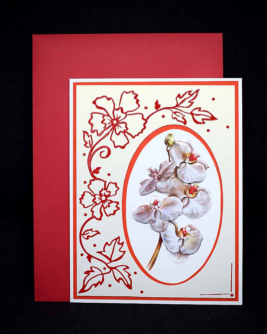 Carte florale pour anniversaire ou tout autres occasions, orchidée en 3D