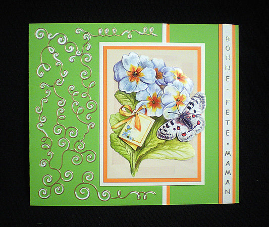 Carte Fête des Mères en 3D fleurs et papillon - création artisanale unique et élégante