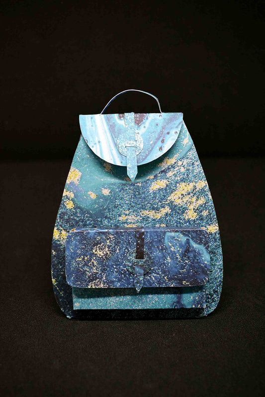 Petit sac à cadeau artisanal bleu marbré - boite surprise élégante personnalisable