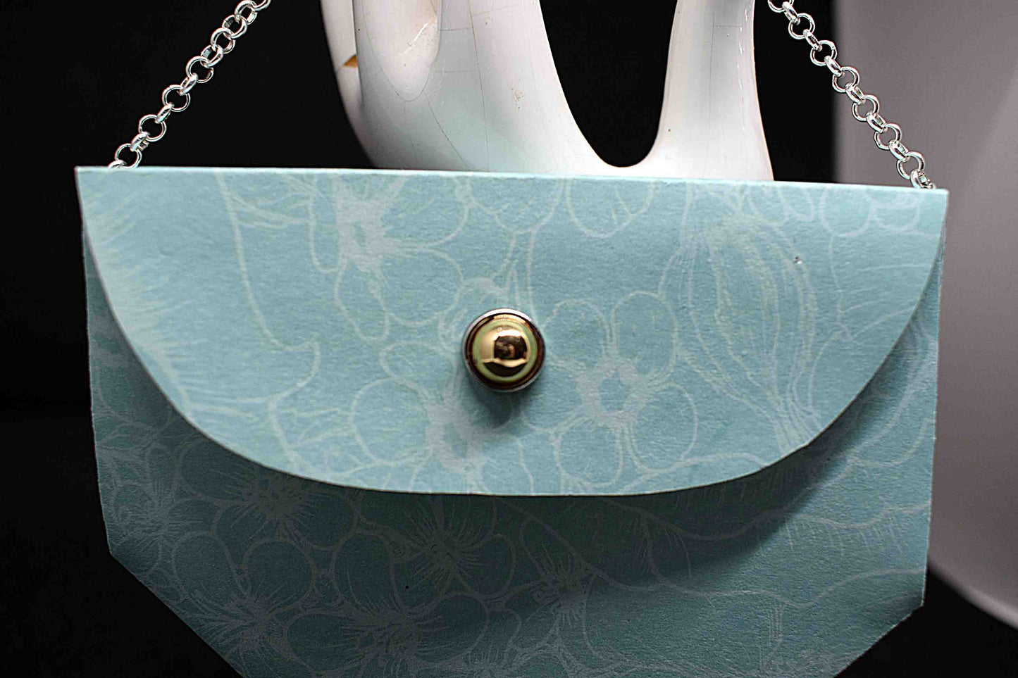 Petit sac à cadeau artisanal vert anse chaine argenté - boite surprise élégante personnalisable