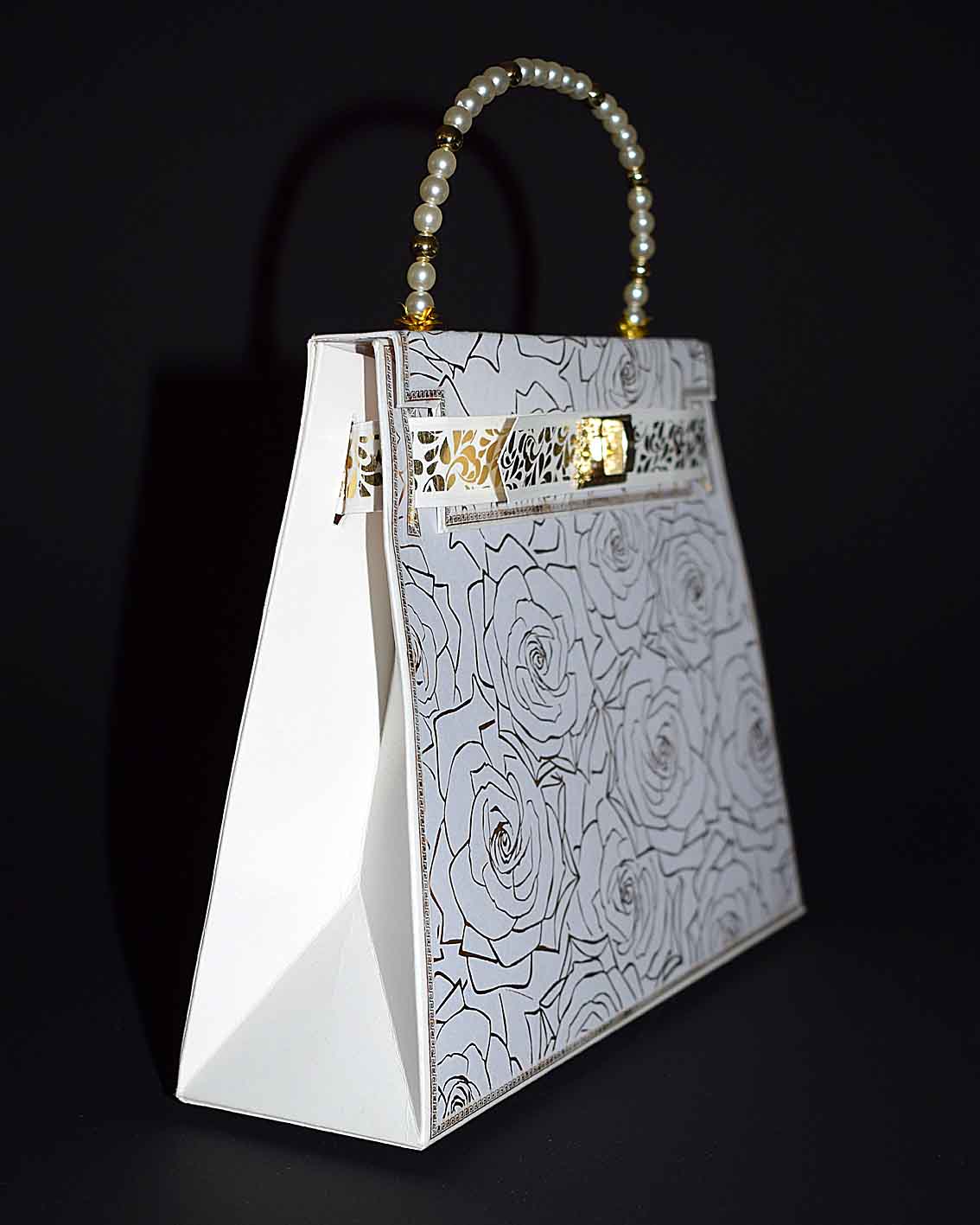 Boîte surprise élégante en forme de sac – coffret cadeau artisanal blanc et doré