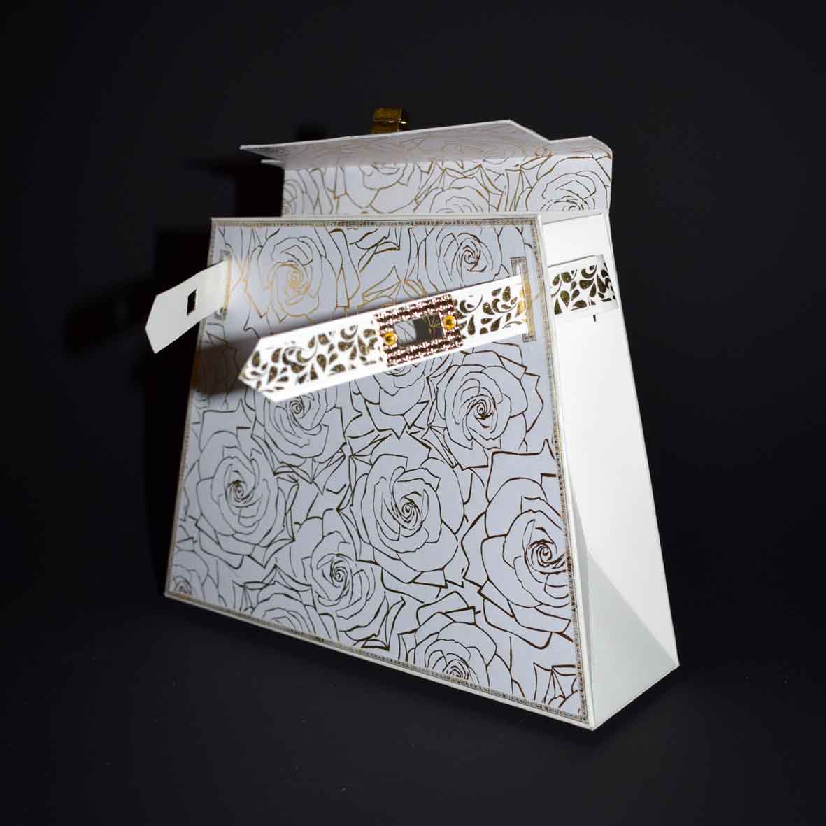 Boîte surprise élégante en forme de sac – coffret cadeau artisanal blanc et doré