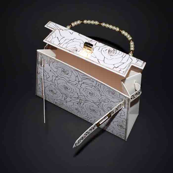 Boîte surprise élégante en forme de sac – coffret cadeau artisanal blanc et doré