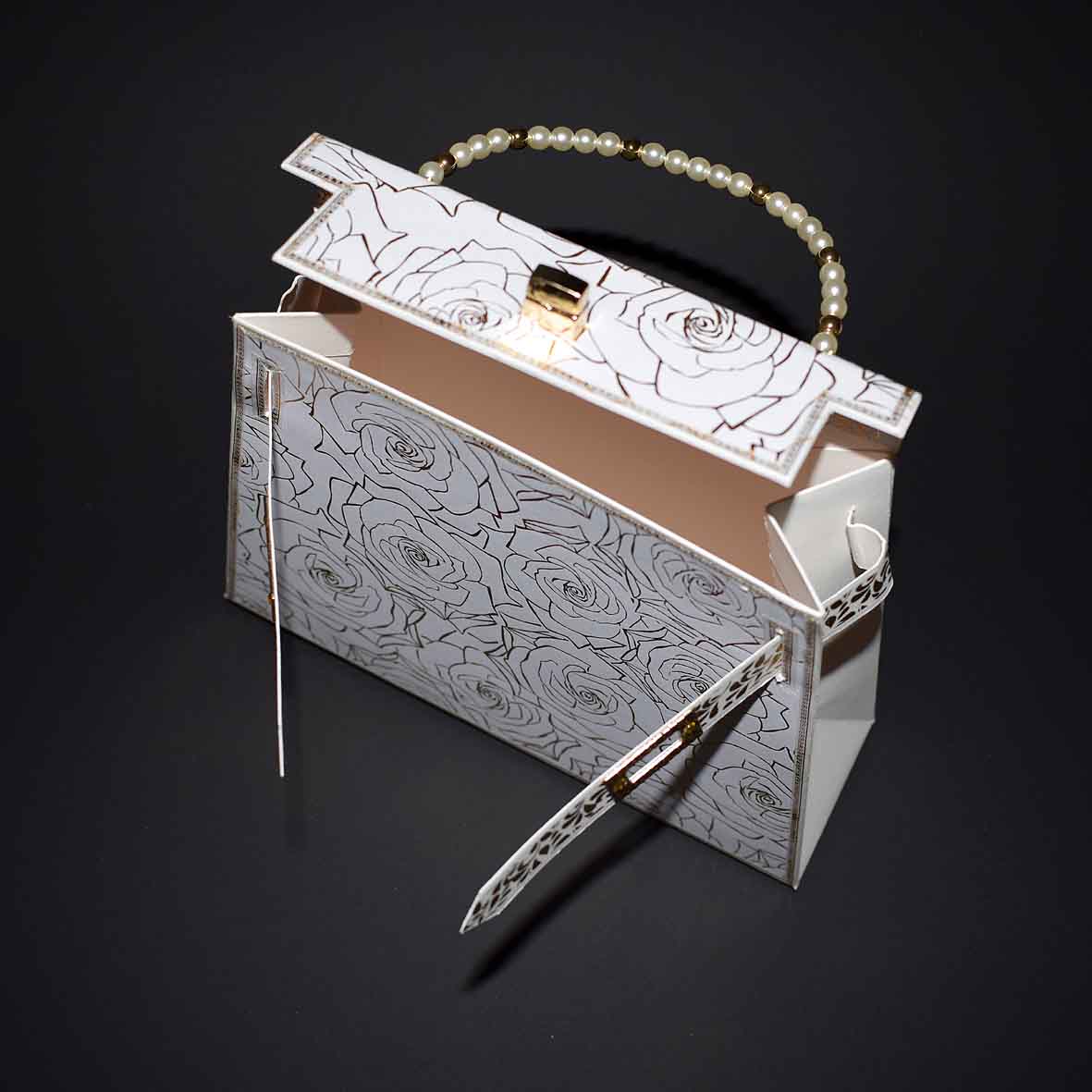 Boîte surprise élégante en forme de sac – coffret cadeau artisanal blanc et doré
