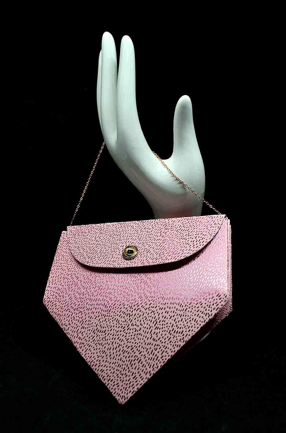 Petit sac à cadeau artisanal rose anse chaine plaqué or rose- boite surprise élégante personnalisable