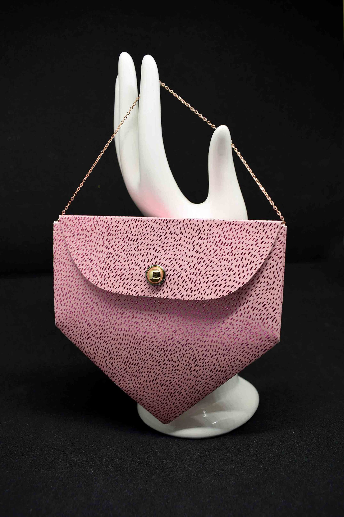 Petit sac à cadeau artisanal rose anse chaine plaqué or rose- boite surprise élégante personnalisable