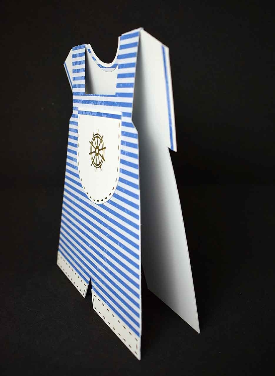 Carte d'anniversaire en forme de salopette à rayures bleues -  Carte bébé 3D faite main