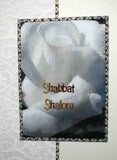 Carte pour fêtes juives, Shabbat Shalom, motifs rose blanche