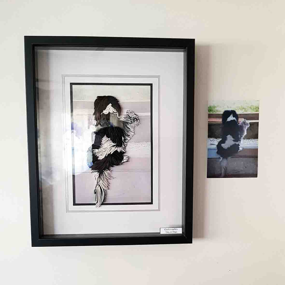 Portrait animal personnalisé en papier 3D – tableau chien ou chat fait main – cadeau unique