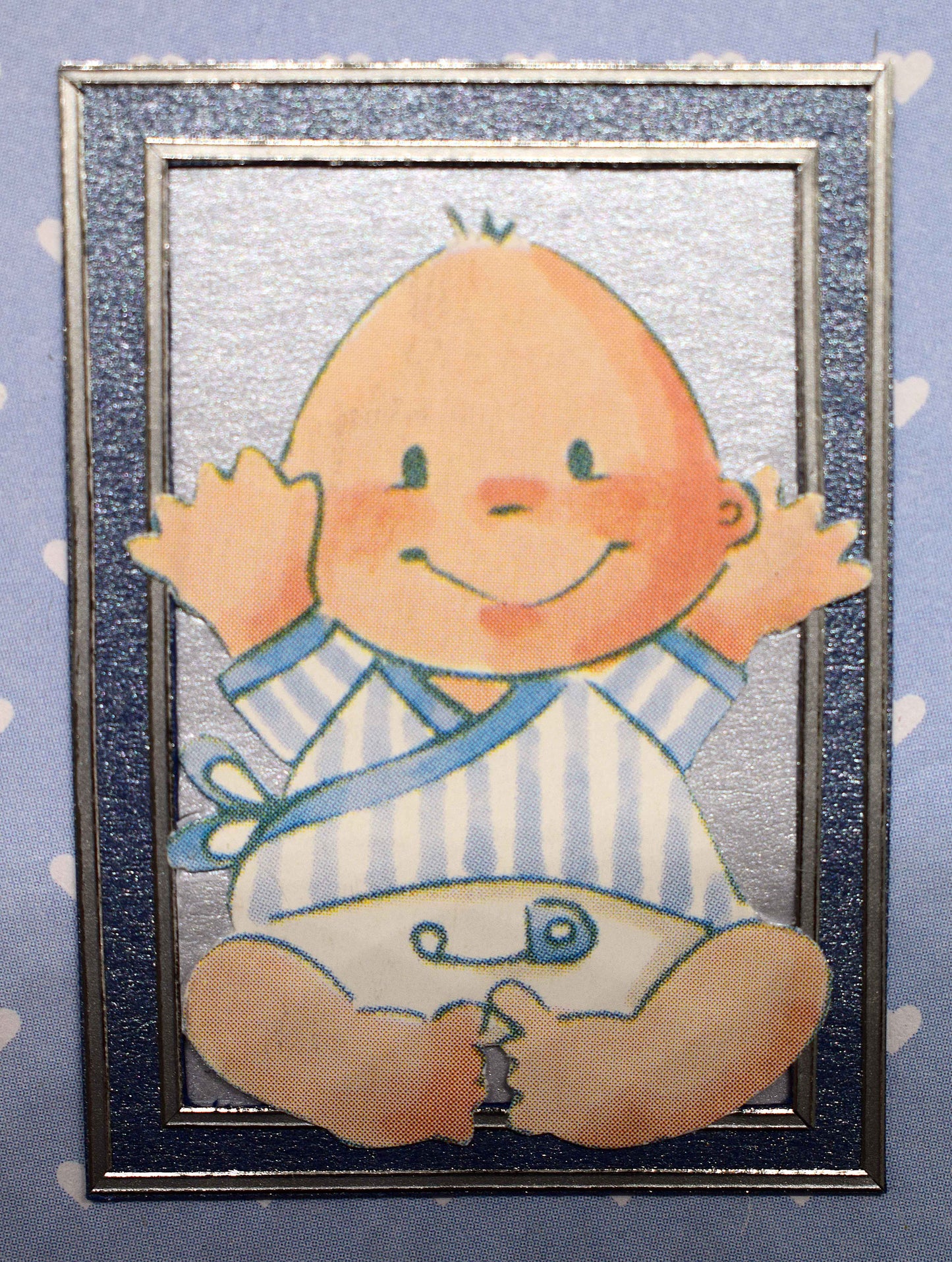 Carte de naissanceen forme de train bleu -  Carte bébé 3D faite main